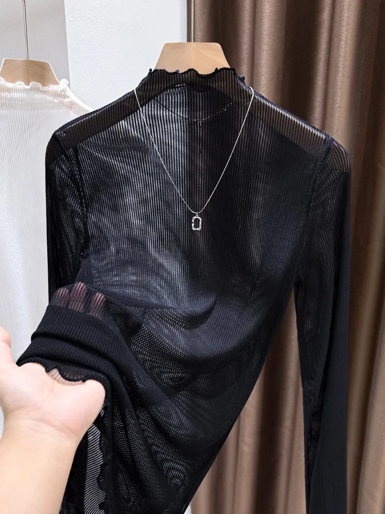 

Женская нижняя одежда Ele Bla Lace Me Base для ранней весны, с полувысоким воротником, из дышащей тонкой ткани, нейлоновое волокно