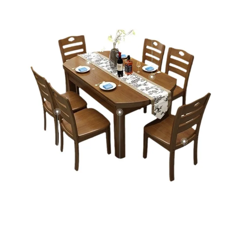 

Solid wood, dining table and chairs, combination, square and round, dual-purpose, with turntable