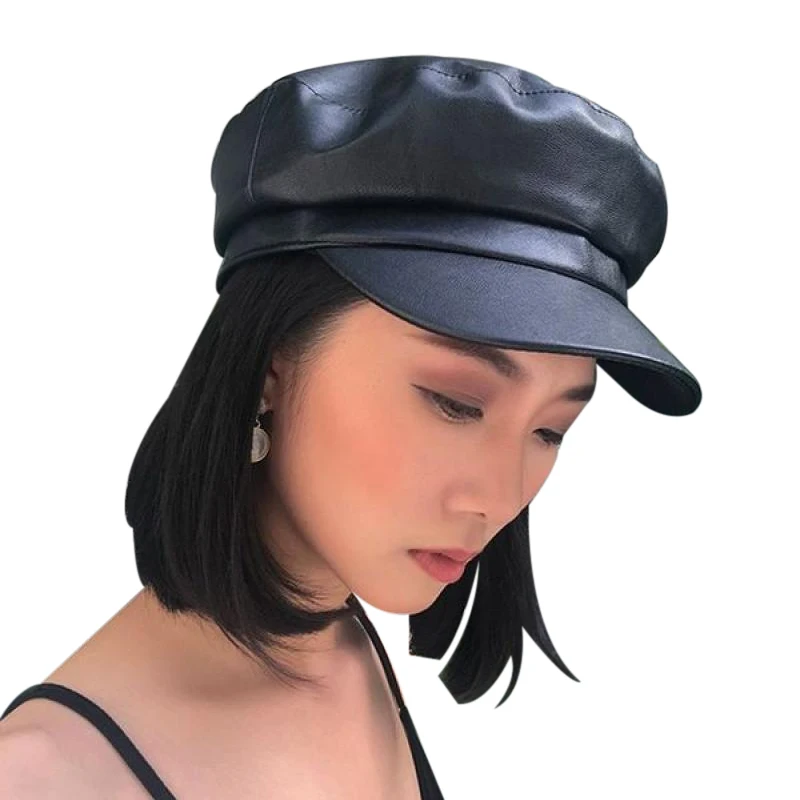 Autumn winter fashion ladies beret PU leather beret hat painter hats outdoor leisure Flat top military caps Spring Casual Berets