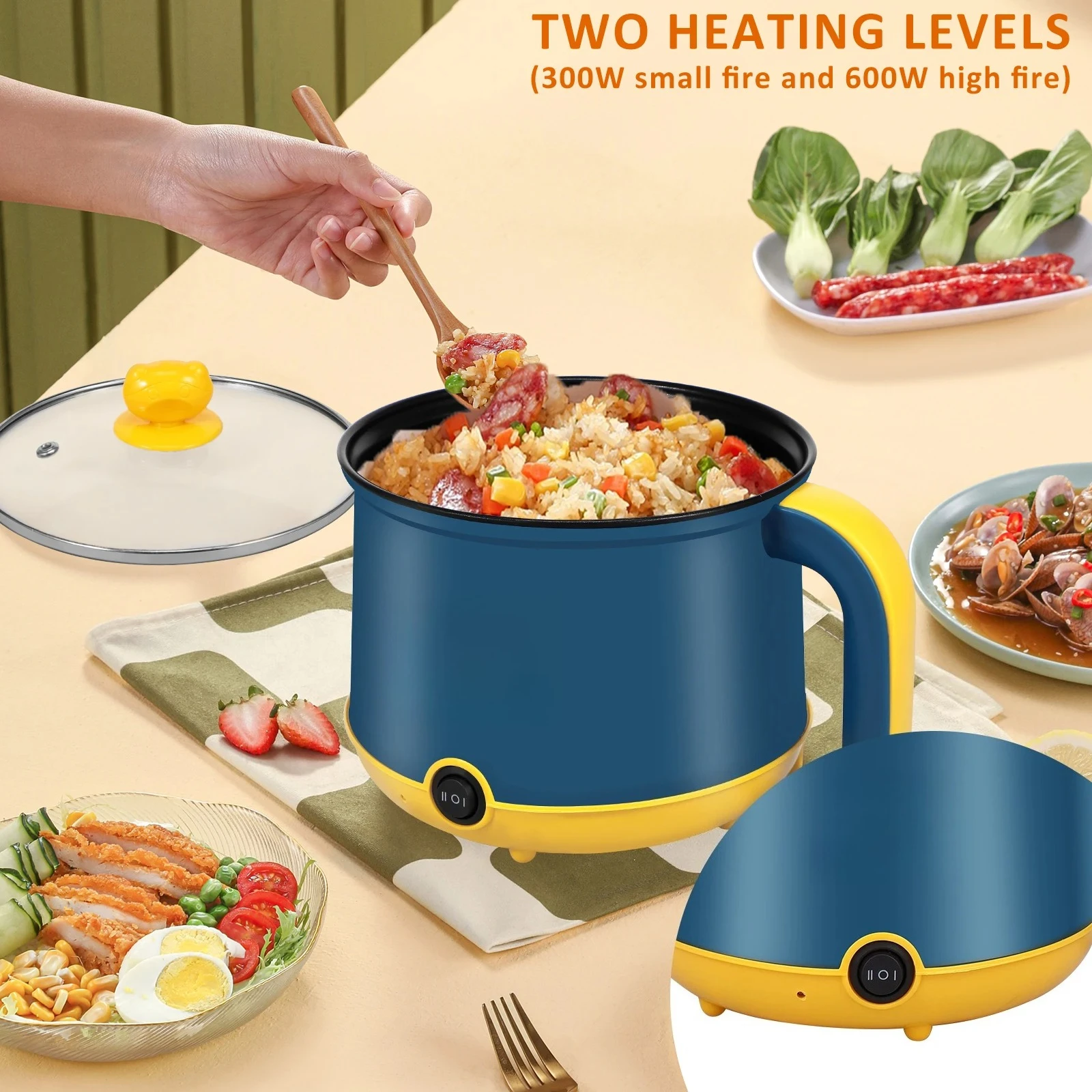 2026 New Upgrade 1.8L Mini Electric Hot Pot 2 Gear Electric Cooking Pot Non-stick Noodles Cooker Dry Protection for Ramen Soup view 3
