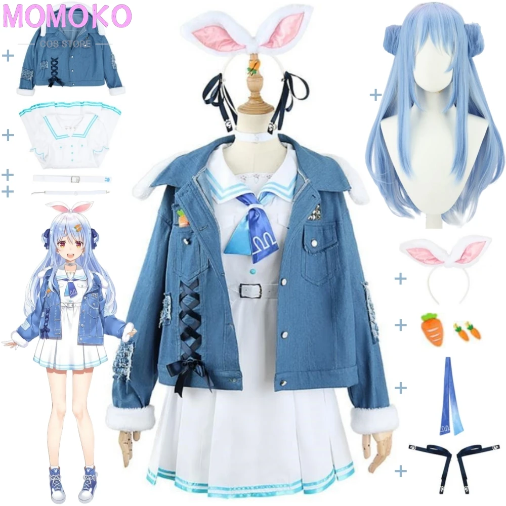 

Youtuber Vtuber Usada Pekora Holo Hololive Fantasy Cosplay Costume Wig Anime Cute Loli School Sailor Uniform Halloween Suit