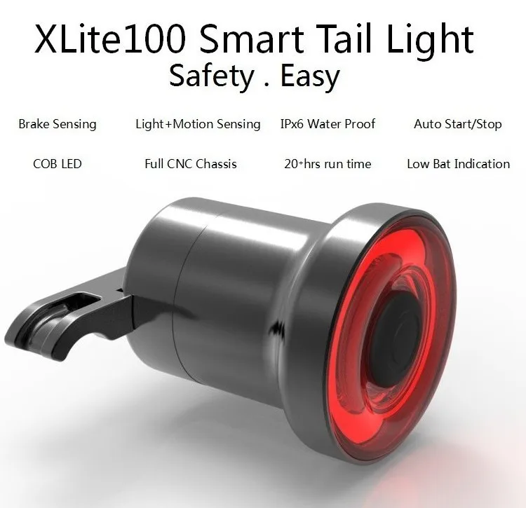 Bicycle XLITE100 Bicycle Rear Light Smart LED Braking Lamp Auto/Manual Switch 50hours Runtime Safety Visual Warning Lantern