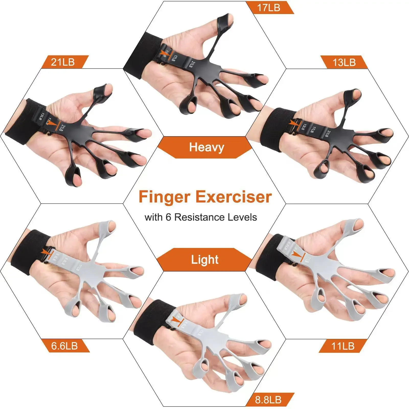 Silicone Finger Exerciser - Hand Therapy Grip Strengthener for Recovery, 5-Finger & Wrist Rehabilitation Trainer