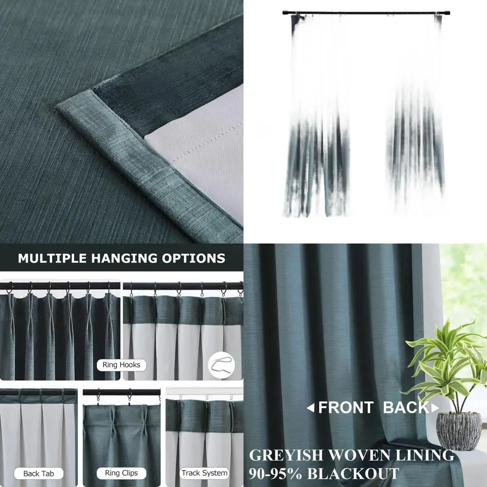 

95% Blackout Velvet Curtains 95 Wide x 40 Long, Storm Blue, Thermal Insulated, Back Tab with Hooks