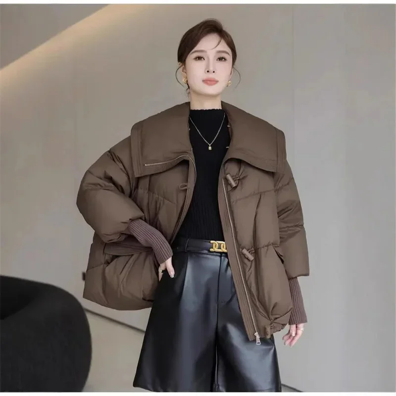 새로운 한국 패션 퍼 칼라 겨울 여성용 흰색 재킷 빈티지 짧은 따뜻한 패딩 코트 여성 파카 아우터웨어