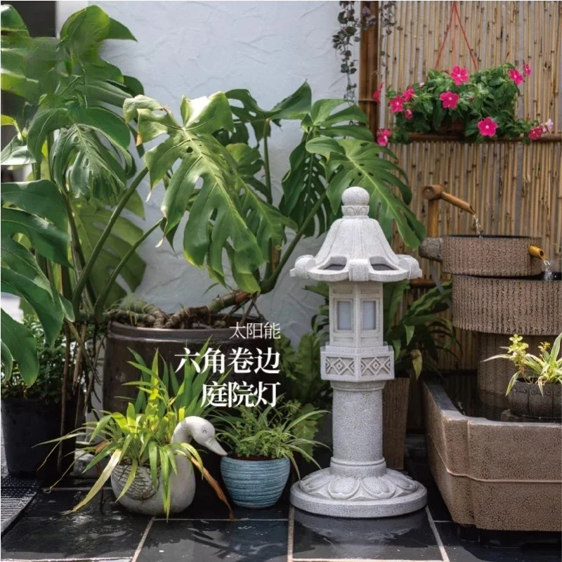 Chinese solar energy, stone lamp, garden light, antique outdoor villa, terrace landscape decoration