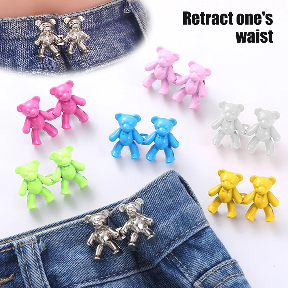 1Pair Detachable Metal Buttons Colorful Cute Bear Snap Fastener Pants Pin Adjustable Button Sewing-Free Buckles for Jeans Cloth