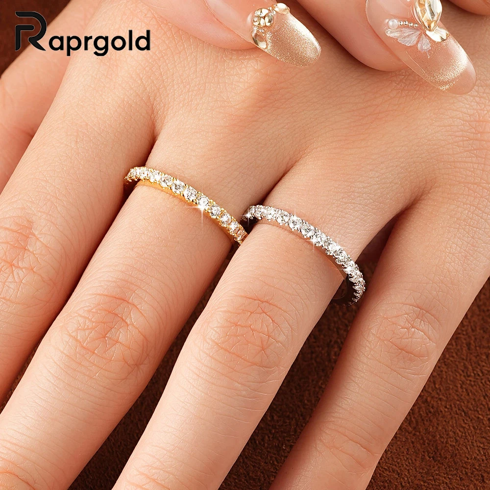 RAPRGOLD Fashionable Multiple Rings Simple Round D Color Moissanite Ring Lady's Engagement Wedding Rings Jewelry Women Gifts