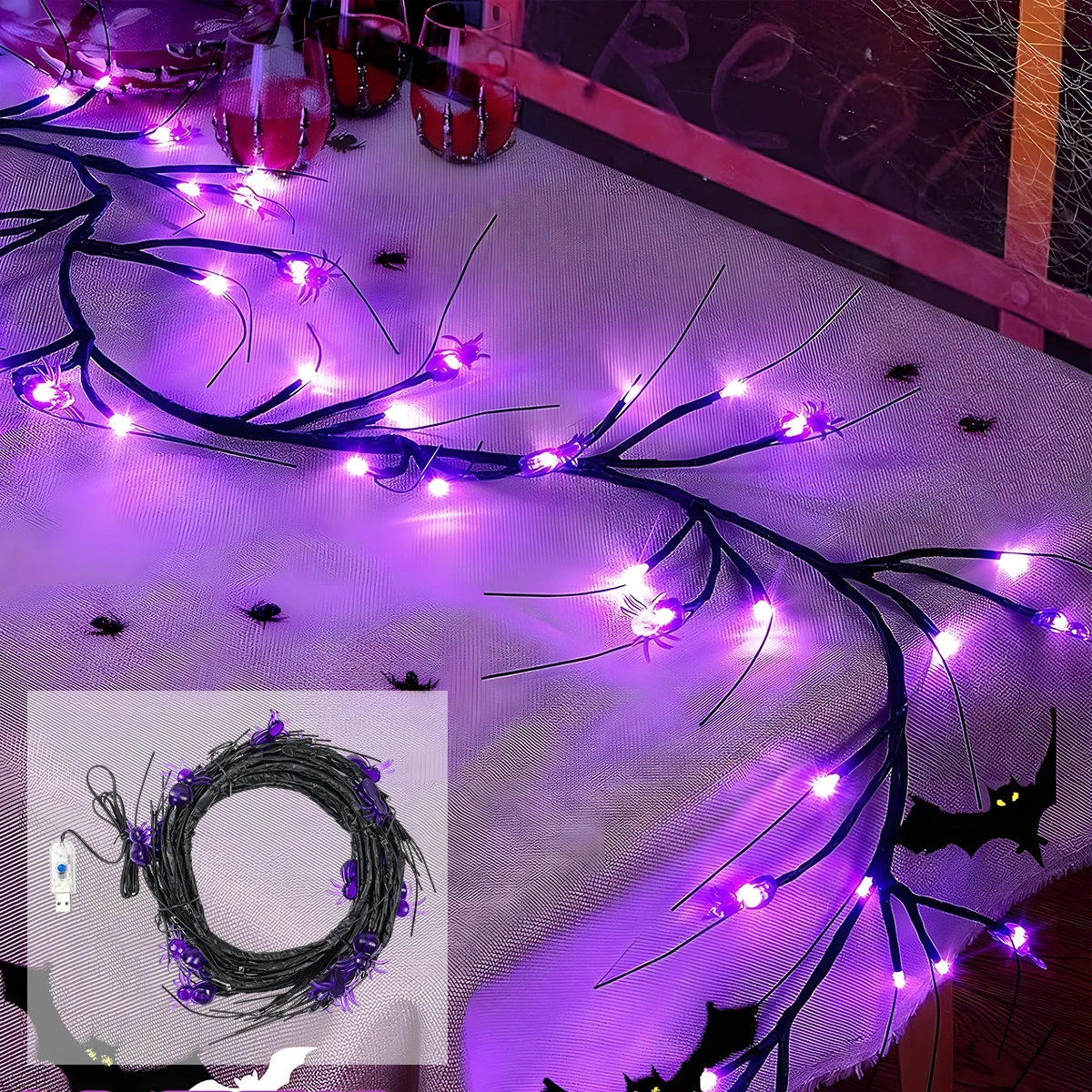 Halloween Purple Spider Vine Waterproof Timing String Light Happy Halloween Party Decoration 2024 For Home Trick Or Treat Favors