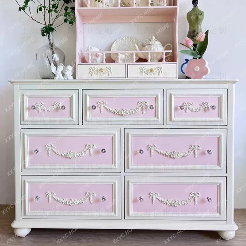 

Vintage Court Style Solid Wood Carved Chest Of Drawers Pink Princess Style Dresser Girls Bedroom Furniture