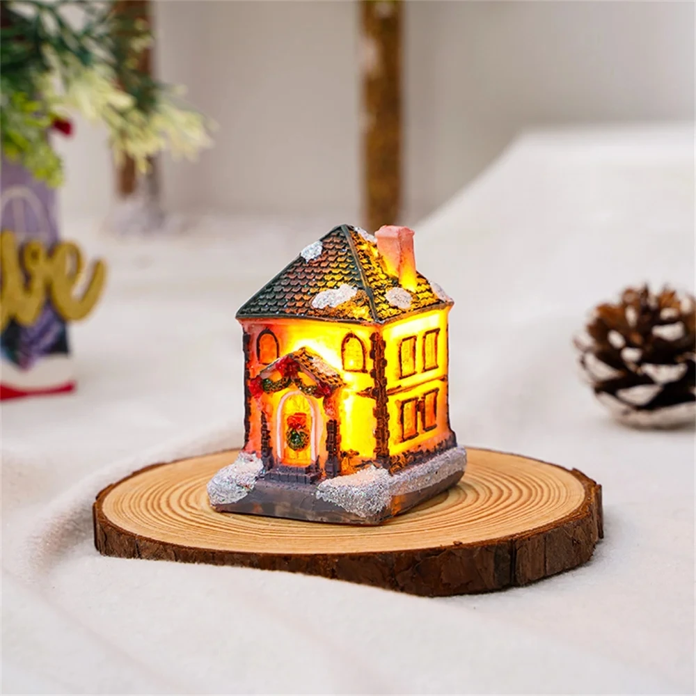 Glowing Christmas House Led Light Christmas Tree Ornaments LED Resin Small Village House Xmas Decor Gift Happy New Year 2024