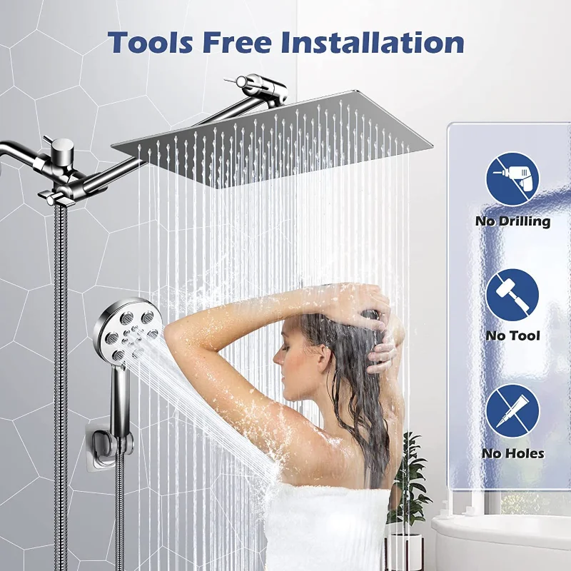 

8 Inch Bathroom High Pressure Shower Set Adjustable Rain Shower System Stainless Steel Top Spray Bathroom Shower Faucet Sets