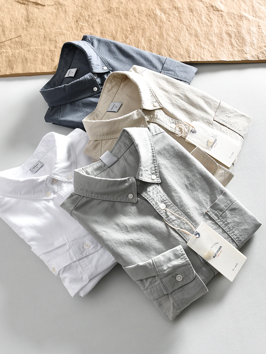 

Washable 100 Cotton Long Sleeve Shirt Breathable Moisture Wicking Spring New Style Japanese Workwear Casual All-Match Shirt