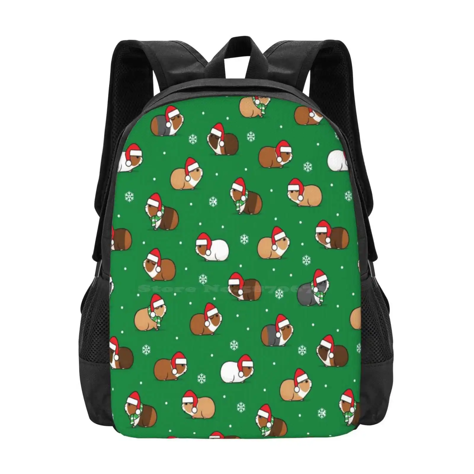 Christmas Guinea Pigs - Green Hot Sale Schoolbag Backpack Fashion Bags Holiday Guinea Pigs Guinea Pig Christmas Xmas Santa Hat