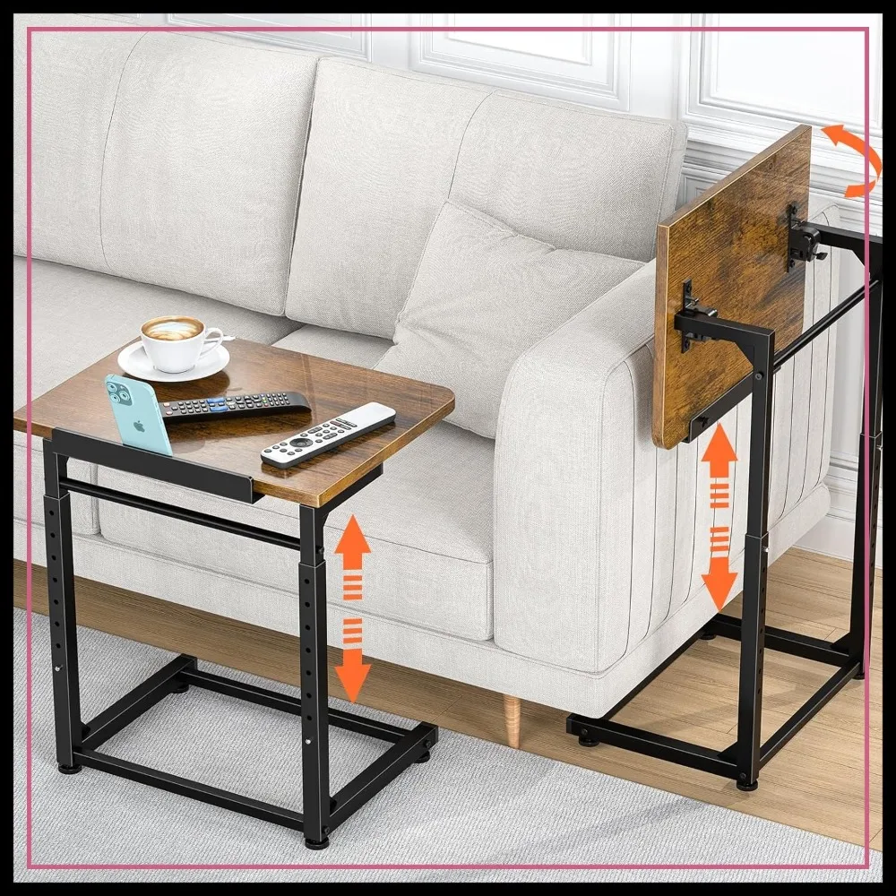 Adjustable C-Shaped End Table Set of 2, 8-Level Height & 90° Tilt, with Phone & Tablet Slot for Couch, Sofa, Bed, Living Room