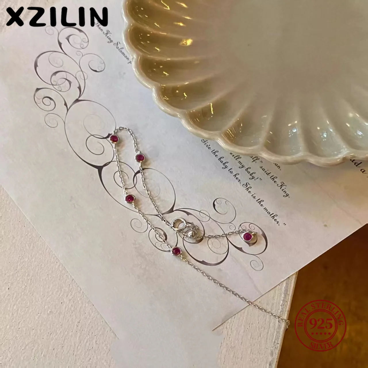 XZiLin 925 فضة صغير روبي أرجواني أحمر مكعب زركونيا سوار غرامة مجوهرات للنساء هدية حفلة