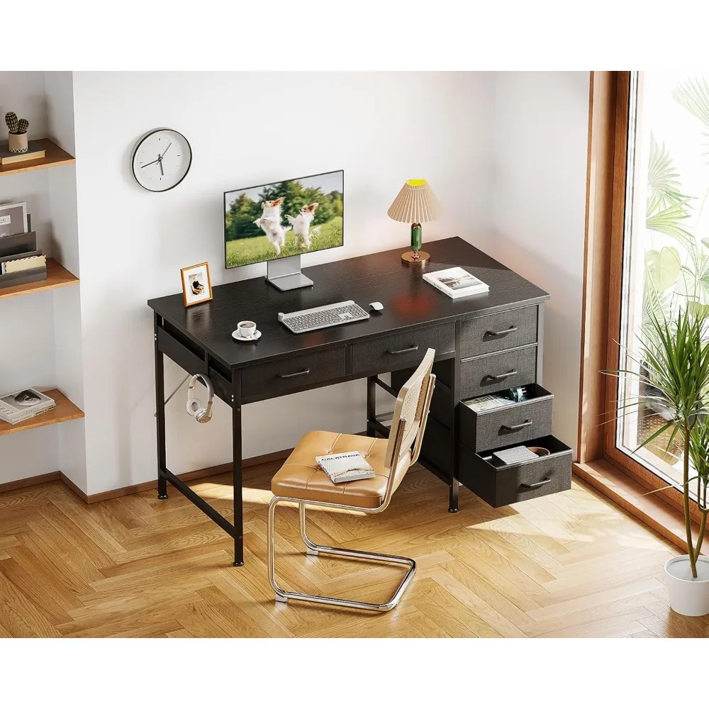 مكتب مدمج بـ 6 أدراج مقاس 40 بوصة مع مساحة تخزين وسطح قابل للعكس للاستخدام المنزلي والمكتب والدراسة