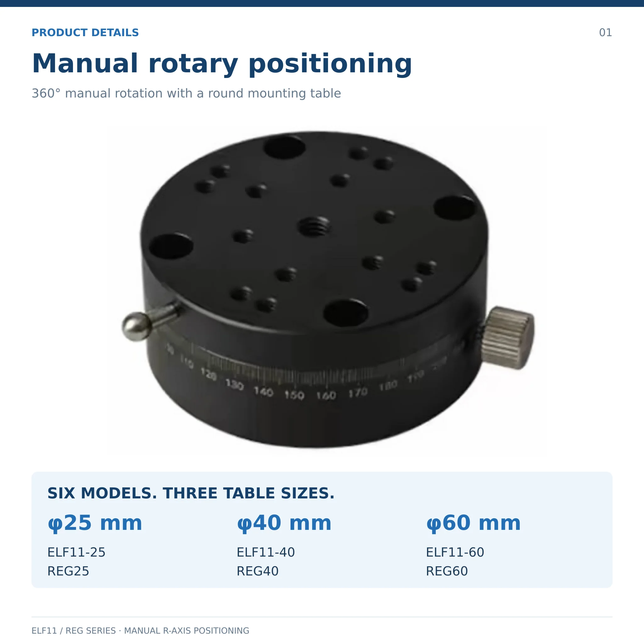 Manual R Axis Rotary Positioning Stage 360 Degree Rotation 25 40 60mm Round Table ELF11 REG Series for Alignment and Adjustment