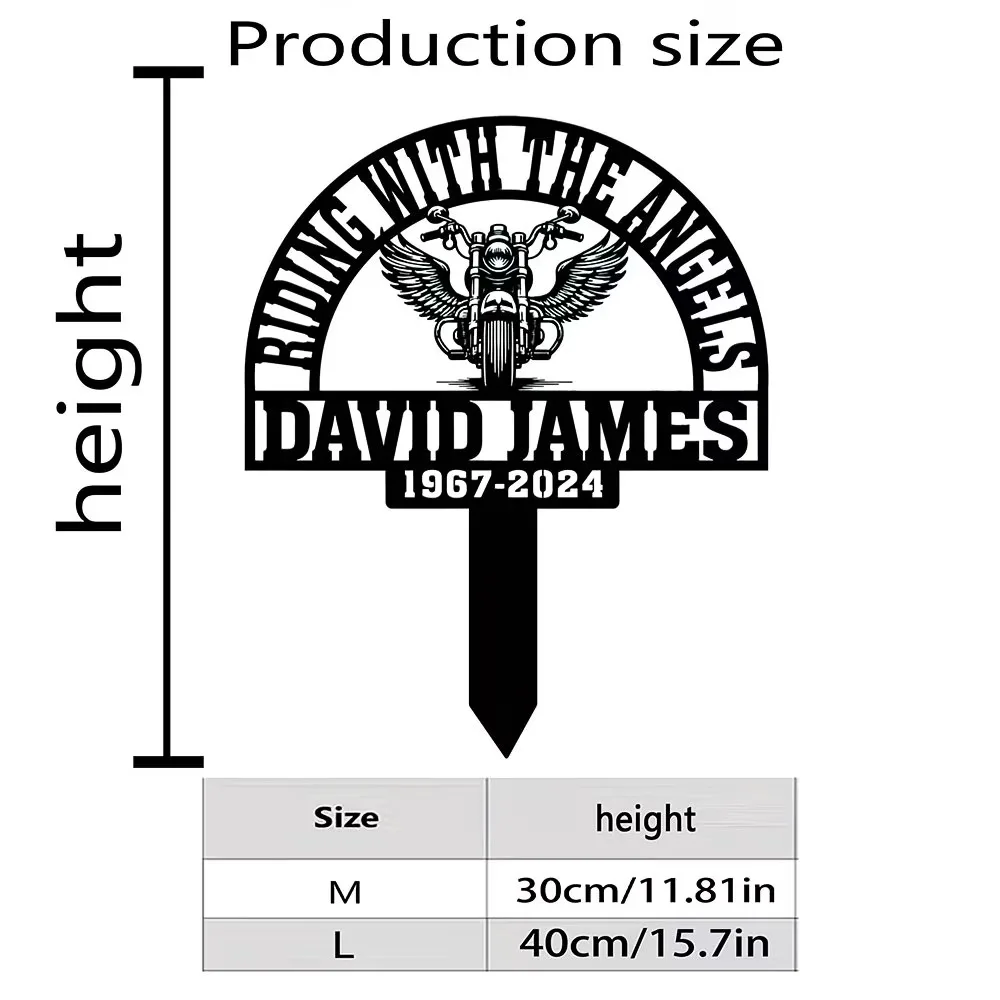 Custom Motorcycle Wing Memorial Plaque Stake, Personalized Rider Memorial Metal Stake, Motorcyclist Name Sign, Sympathy Marker