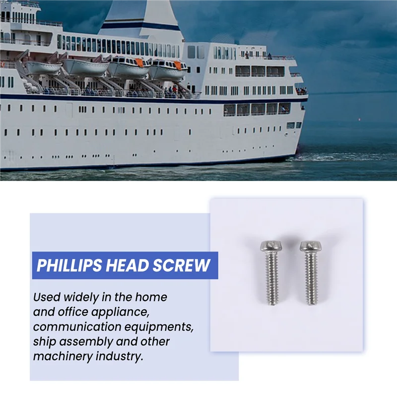 A56X M2 X 8Mm 304 Stainless Steel Phillips Pan Head Screws Bolt 60Pcs