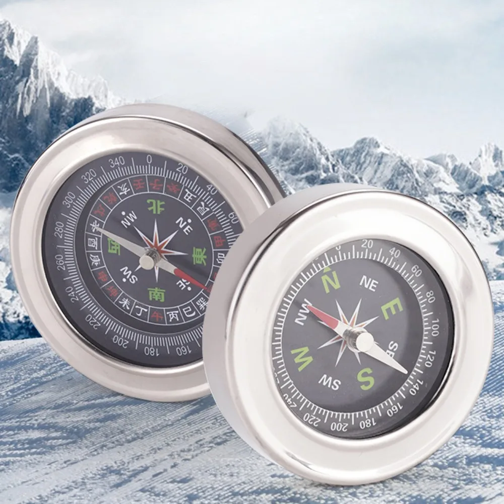 60mm English Compass Off Road Accessories Mini Portable Stainless Steel Car Compass Travel Tool Interior Camping Car Accessoire