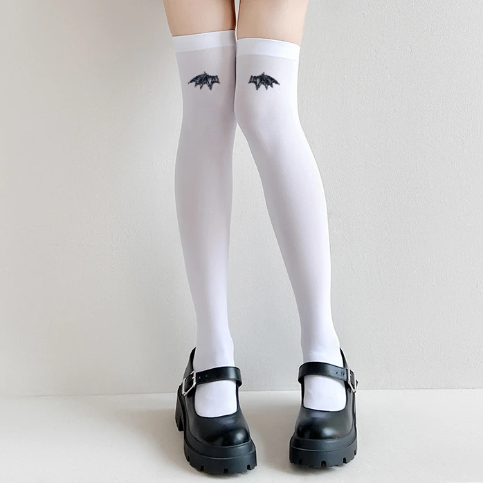 Bat White Stockings Handmade Design for Women Costumes Anime Cosplay Velvet Warm Girl Over Knee Stockings Halloween Long Socks