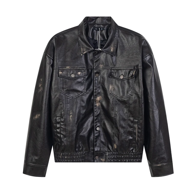 

Autumn Motorcycle Jacket Men Streetwear Fashion Retro Loose Casual Leather Short Bomber Jacket Women Coat