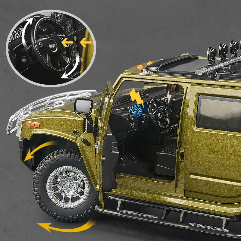 1:18 Hummer H2 Off-Road Vehicle Alloy Model Car Toy Diecasts Metal Casting Sound and Light Car Toys For Children Vehicle