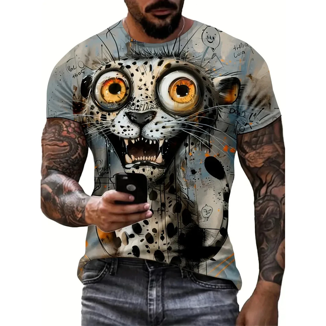 Camiseta informal de manga corta para hombre, ropa de calle con estampado de dibujos animados de animales divertidos, jersey de moda, ropa de gran