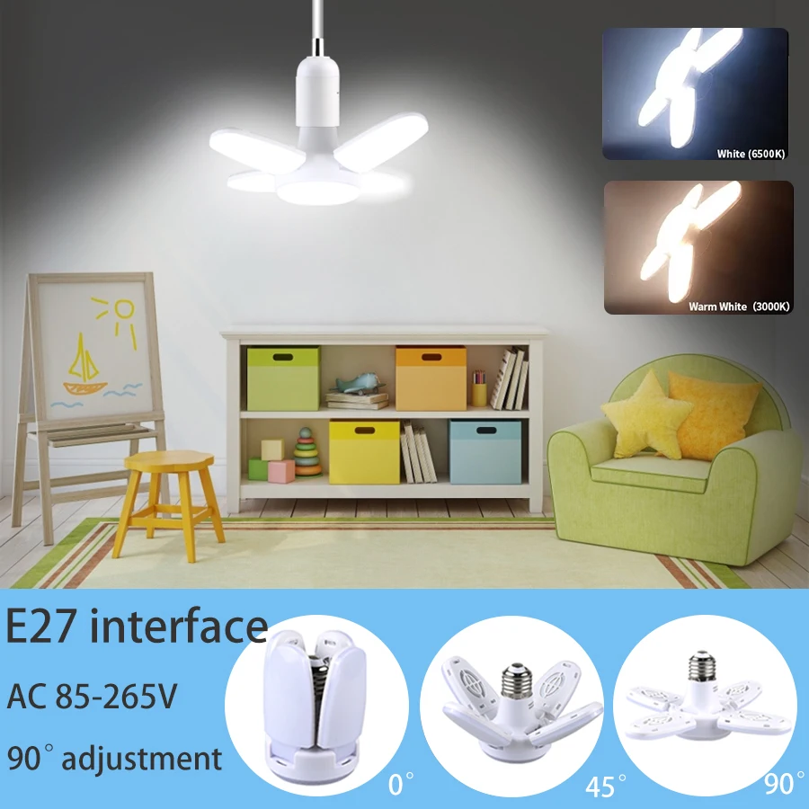 E27 LED Lamp 28W Fan Shape LED Bulb Foldable 220V 110V Light Bulbs For Home Living Room Warehouse Garage Ceiling Light