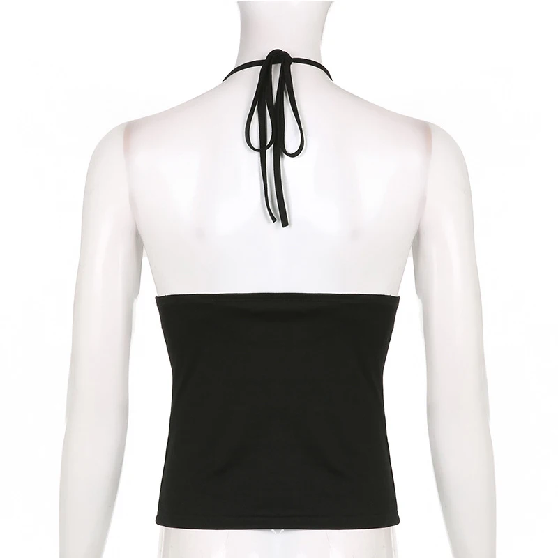 Y2k Bandage Crop Top Schwarz Rückenfreies Top Lace Up Süße Party Strand Sommer Sweats Frauen Retro Basic Mini Weste Punk – Detail 7