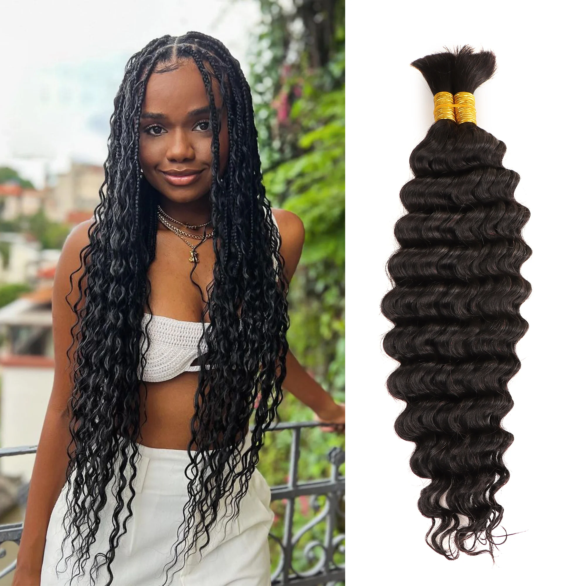 Tiefe Welle 100 % Echthaar Bulk brasilianische Remy Haarbündel für Boho Zöpfe Wasserwelle lockiges Bündel geflochtene Extensions