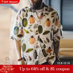 Maden Retro Rainforest Aloha Short-sleeved Shirt Hawaiian Cuban Collar Printed Lyocell Shirt for Men's Summer Tops