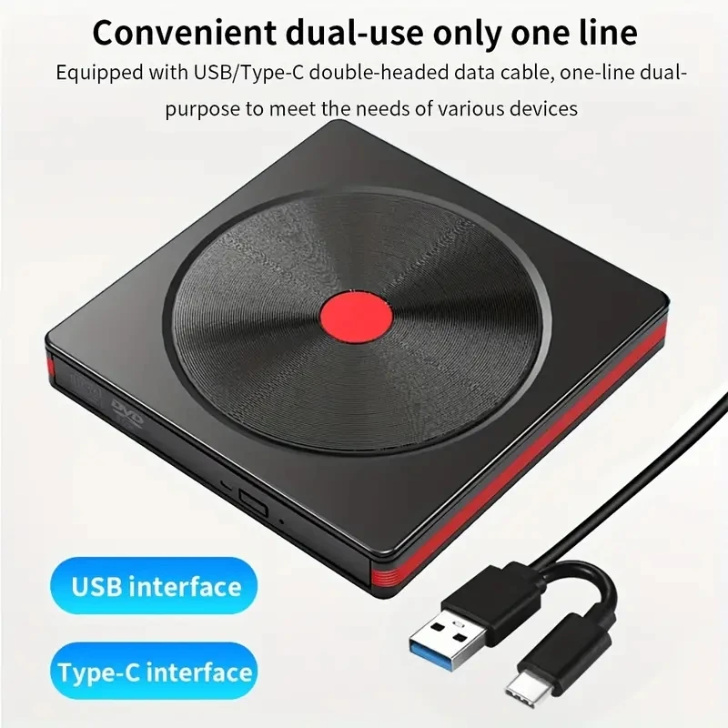 USB3.0&Type-C Interface CD+ROM Reader DVD+RW Burner Compatible with Windows Mac OS Linux Multi-System Optical DVD Drive