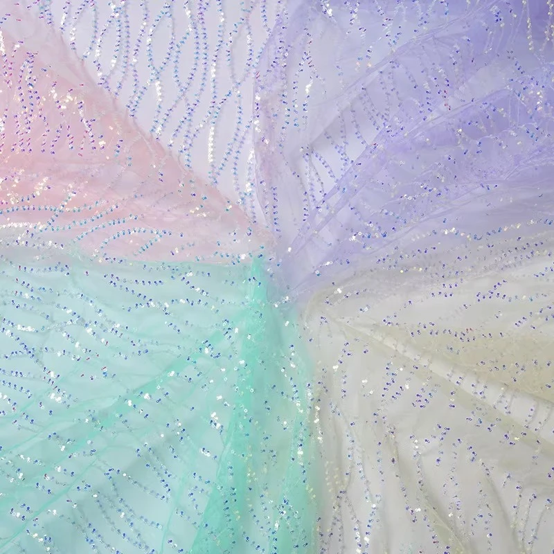 Laser Fluorescent Sequin Embroidery Mesh Fabric for DIY Sewing Stage Performance Costumes Background Decoration Cloth