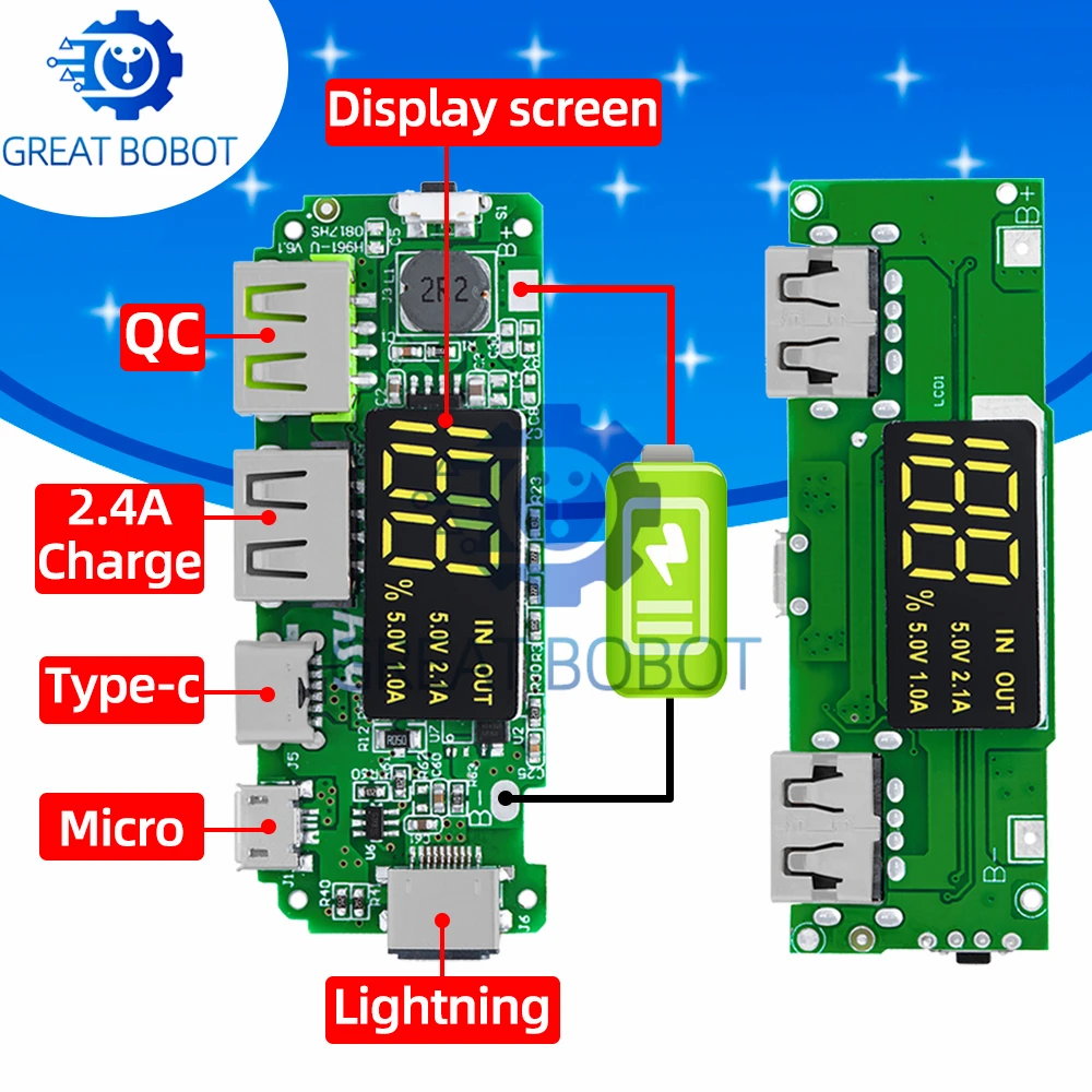 18650 Battery Charger Module Dual USB 2.4A Output Charging Board