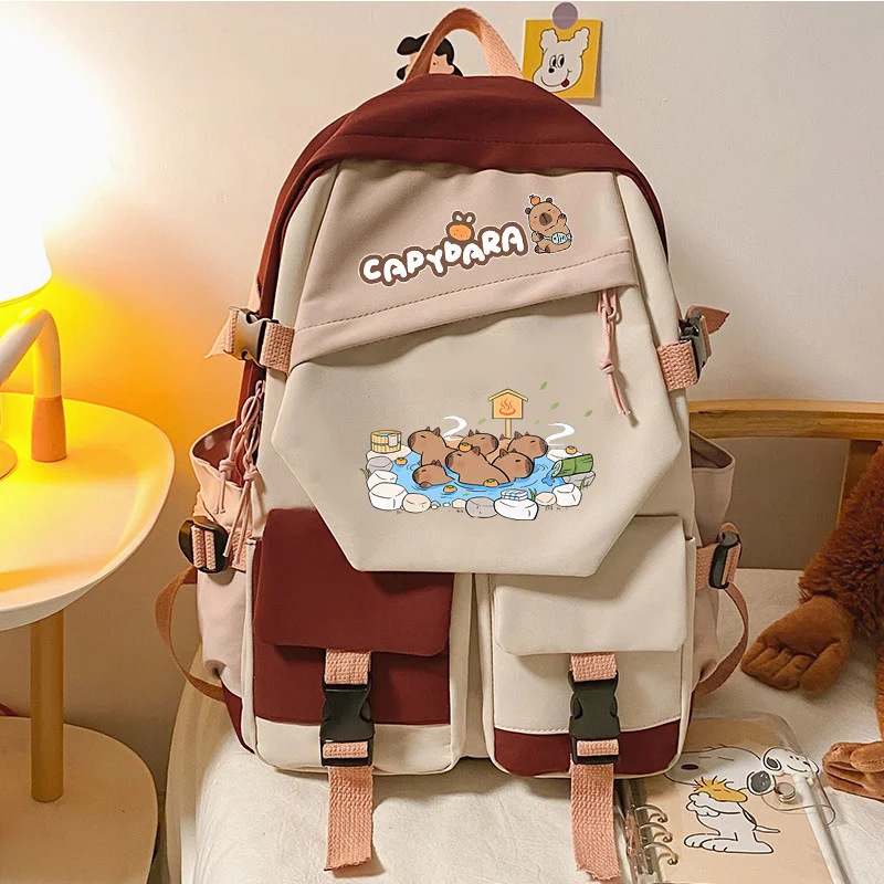 New Capybara Backbag Cartoon Cute Capybara Bag Youth Large Capacity Nylon Backpack Versatile Campus Wear-resisting Schoolbag