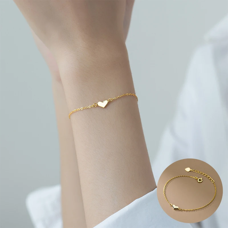 

100% 925 Sterling Silver Love Heart Bracelet for Women Girl Simple Smooth Fine Chain Design Jewelry Party Gift Dropshipping