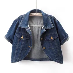 Summer New Joker Casual Short-sleeved Denim Jacket 2024 Women Short Blouse Shawl Waistcoat Female Jaqueta Jeans Feminina