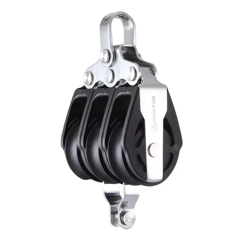 Sailboat Pulley Block, 29mm Triple Wheel Ball Bearing with Lugs, for 8mm Line, Aluminum Alloy Side Plates, for Marine Rigging