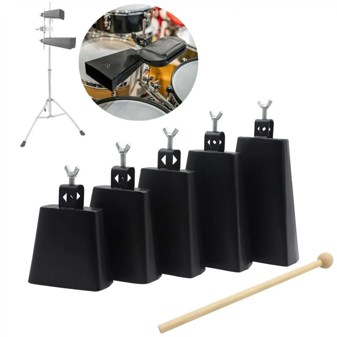 Campanas de vaca para juegos de tambor con palo, campana de percusión de mano, Metal, hierro, 4, 5, 6, 7, 8 pulgadas