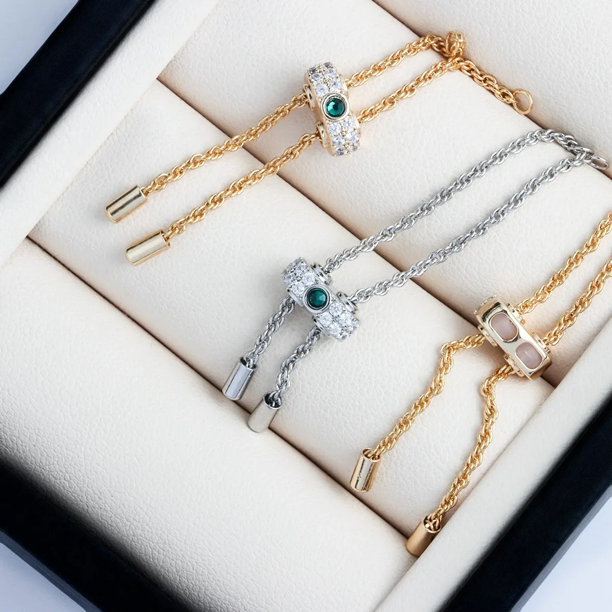 

18K Gold Plated Green Diamond Silicone Beads Adjustable Extension Chain Pull-out Twist Chain DIY Bracelet Accessories