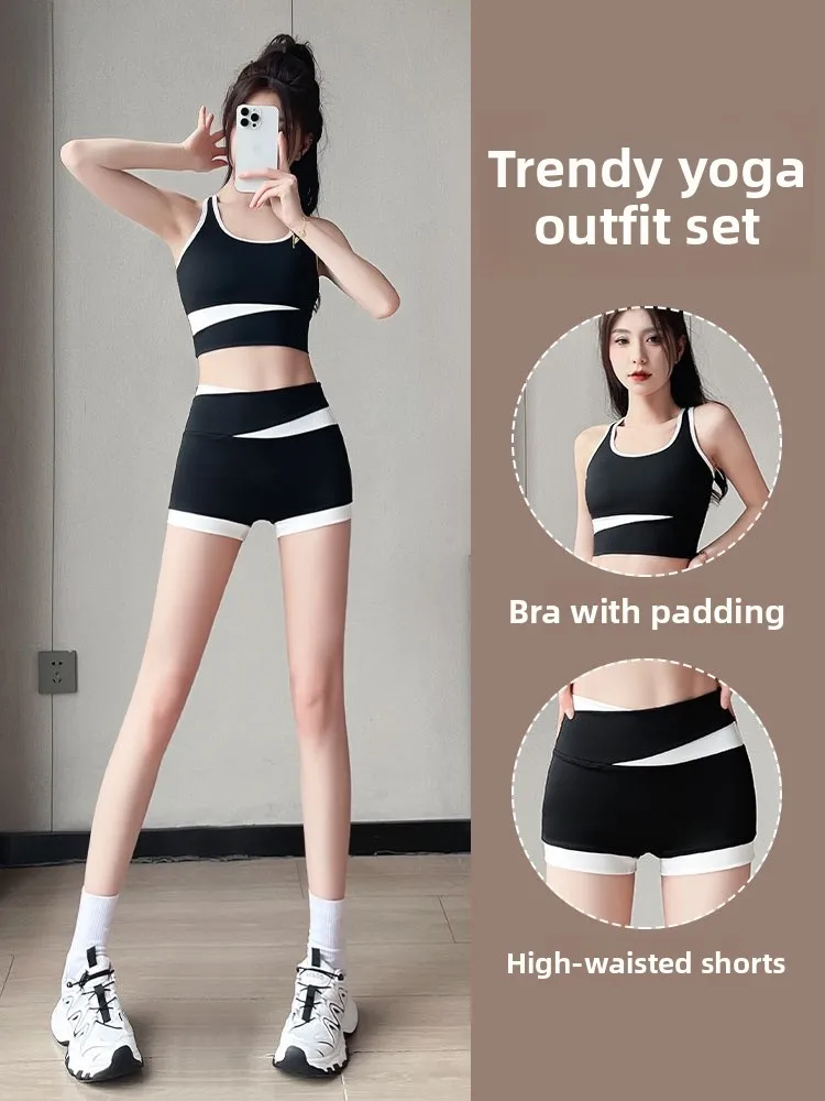 

Женский спортивный костюм для йоги и фитнеса с круглым вырезом, высокой талией, из полиэстера, летний, новинка