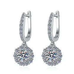 ES0035Lefei Fashion Luxury Diamond-set Classic Color D Moissanite Round Dangle Earrings Women s925 Sterling Silver Party Jewelry