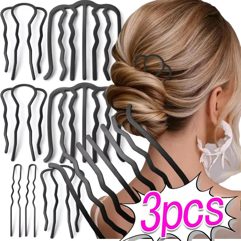 Black Metal Hairs Fork Clip Women Bride Hair Pin Combs Messy Bun Hairpin Clip Hooks Side Combs Updo Sticks Hairs Styling Tool