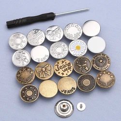 10/20/50Pcs 17mm Jeans Buttons Replacement No Sewing Metal Button Repair Kit Nailless Removable Jean Buttons Replacement Combo