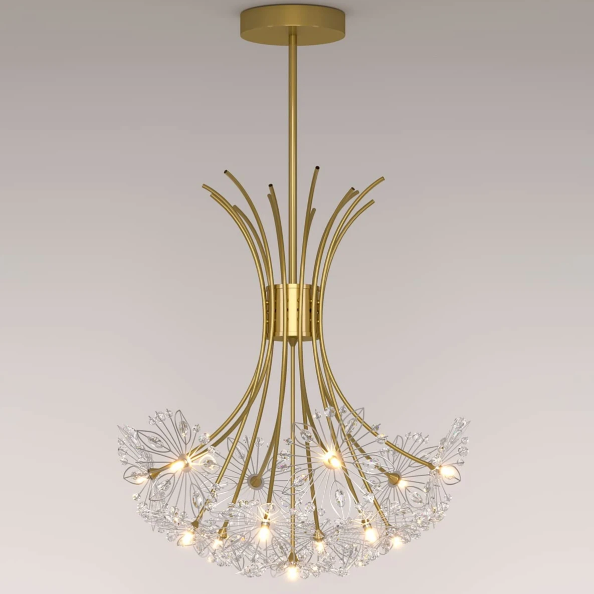 Chandeliers Light Fixtures Firework Dandelion 13 Lights G4 Base Flower Chandelier Crystal Gold Pendant Flush Mount Ceiling Lamp