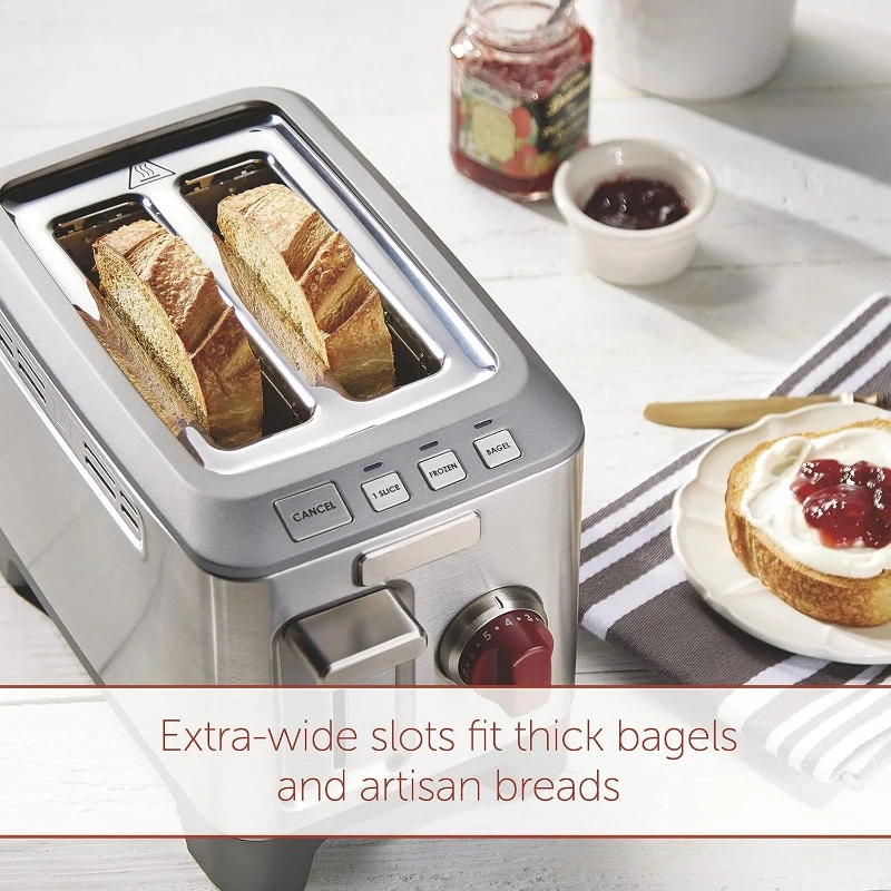 2-Slice Extra-Wide Slot Toaster with Shade Selector, Bagel and Defrost Settings, Red Knob, Stainless Steel (WGTR152S)