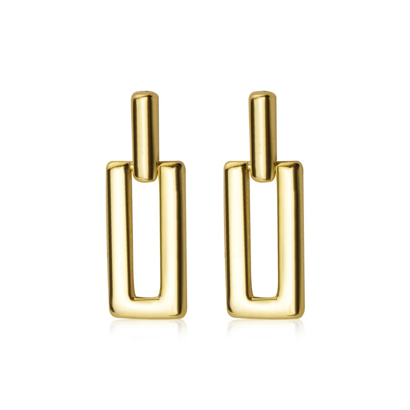 Modian Authentic 925 Sterling Silver Gold Color Rectangle Dangle Earring for Women Geometry Drop Earring Fashion Jewelry Bijoux