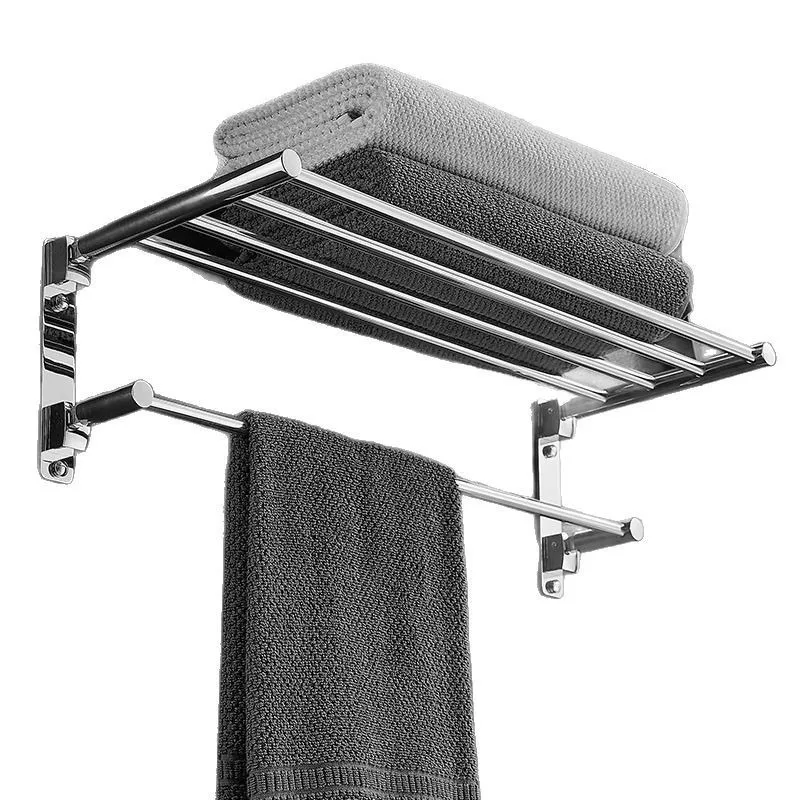 For 304 Stainless Steel Folding Towel Rack Bath  Rack Toilet Bathroom Toilet Hanger Towel Bar Shelf